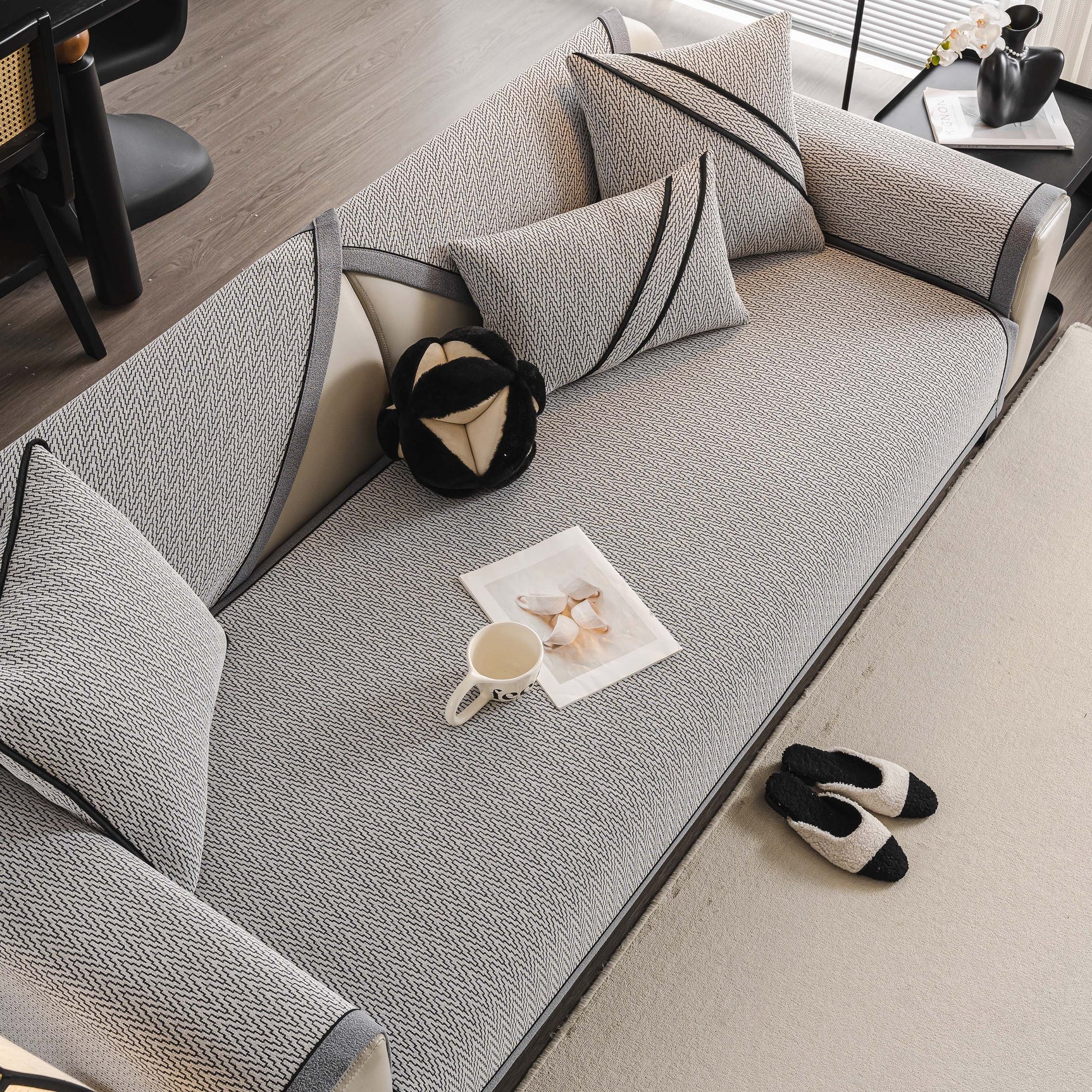 Herringbone Couch Protector for Pets, Non-Slip Washable Sectional Couch Covers