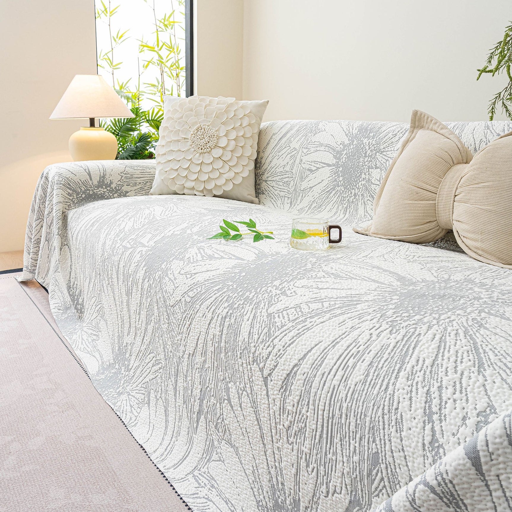 Cooling Botanical Jacquard Couch Cover Decorative Furniture Cover for Loveseat & Sofas