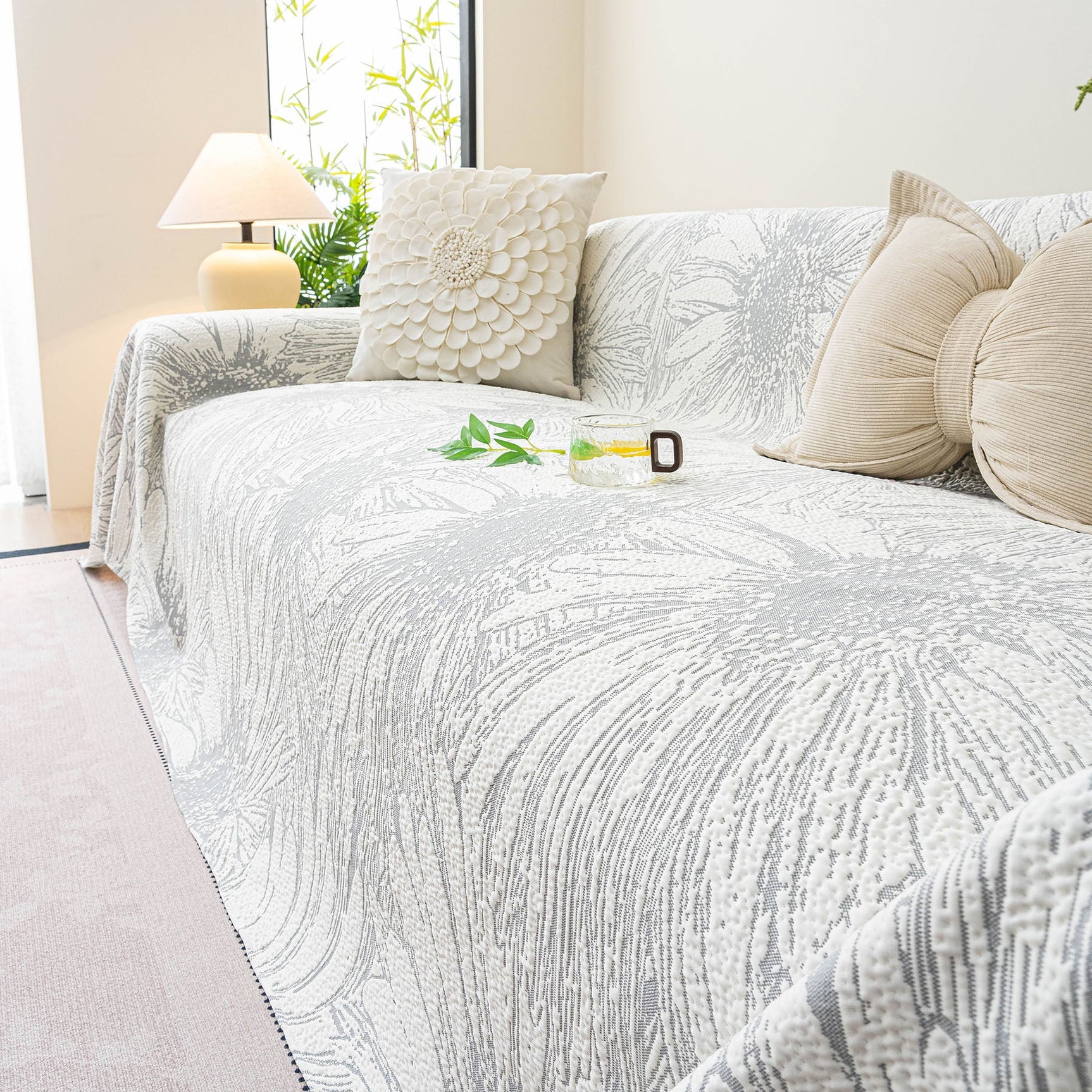 Cooling Botanical Jacquard Couch Cover Decorative Furniture Cover for Loveseat & Sofas