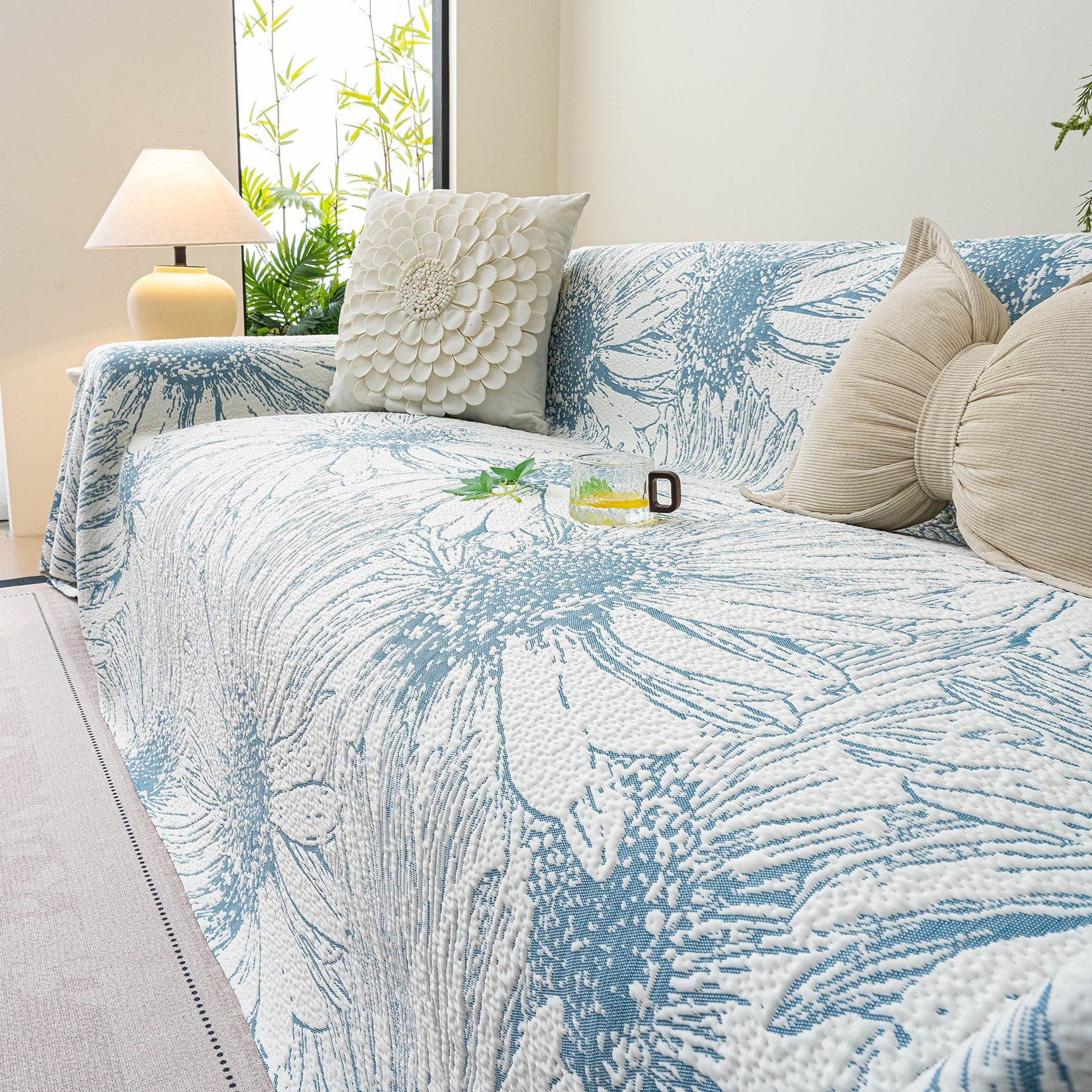 Cooling Botanical Jacquard Couch Cover Decorative Furniture Cover for Loveseat & Sofas