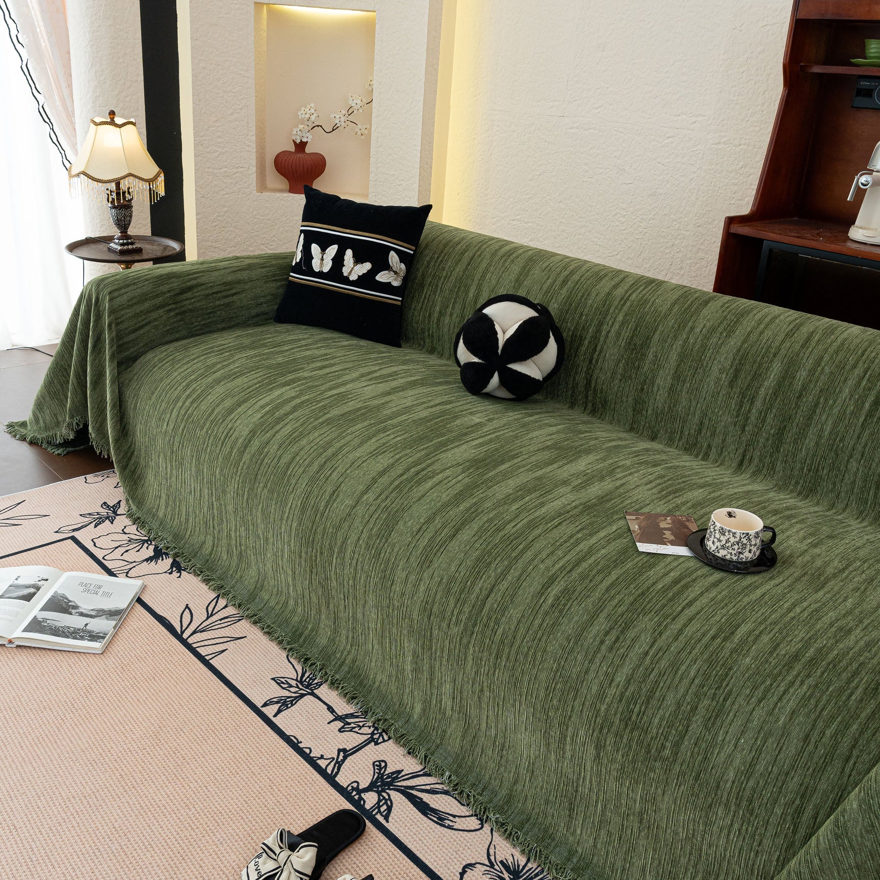 Washable Textured Sofa Cover Throw for Pets, Dogs Furniture Protector with Tassels