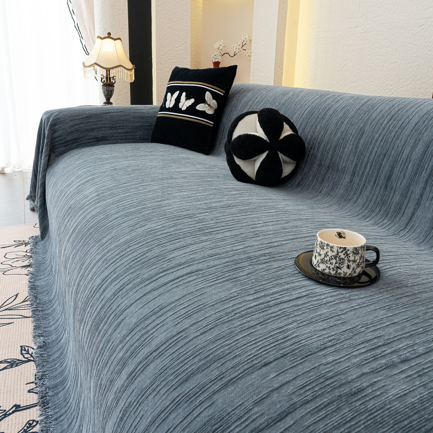 Washable Textured Sofa Cover Throw for Pets, Dogs Furniture Protector with Tassels