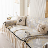 Leaf Jacquard Sofa Cover with Ruffle Skirt – Non-Slip Couch Protector with Sheer Hem