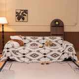 Bohemian Tufted Sofa Cover, Soft Sherpa Fleece Throw Blanket with 3D Aztec Geometric