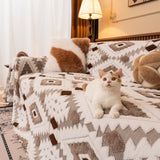 Bohemian Tufted Sofa Cover, Soft Sherpa Fleece Throw Blanket with 3D Aztec Geometric