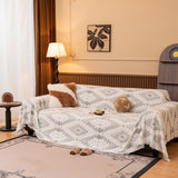 Bohemian Tufted Sofa Cover, Soft Sherpa Fleece Throw Blanket with 3D Aztec Geometric