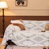 Bohemian Tufted Sofa Cover, Soft Sherpa Fleece Throw Blanket with 3D Aztec Geometric