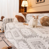 Bohemian Tufted Sofa Cover, Soft Sherpa Fleece Throw Blanket with 3D Aztec Geometric