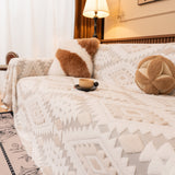 Bohemian Tufted Sofa Cover, Soft Sherpa Fleece Throw Blanket with 3D Aztec Geometric