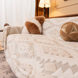 Bohemian Tufted Sofa Cover, Soft Sherpa Fleece Throw Blanket with 3D Aztec Geometric