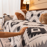 Bohemian Tufted Sofa Cover, Soft Sherpa Fleece Throw Blanket with 3D Aztec Geometric