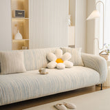 Ribbed Washable Sofa Cover, High Stretch Striped Couch Slipcover with Tie Straps