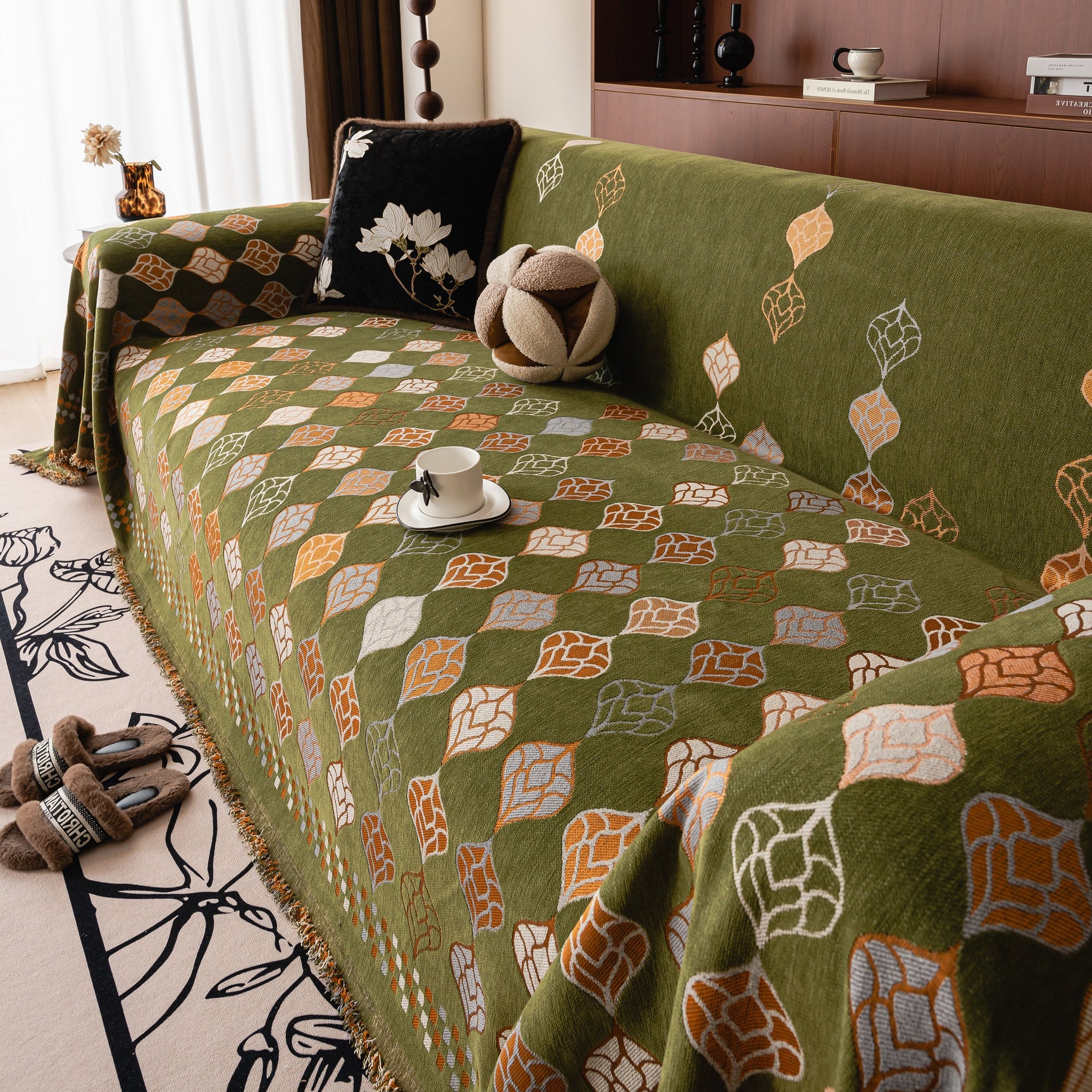 Boho Geometric Sofa Slipcovers Chenille Scratch Resistant Couch Protective Covers