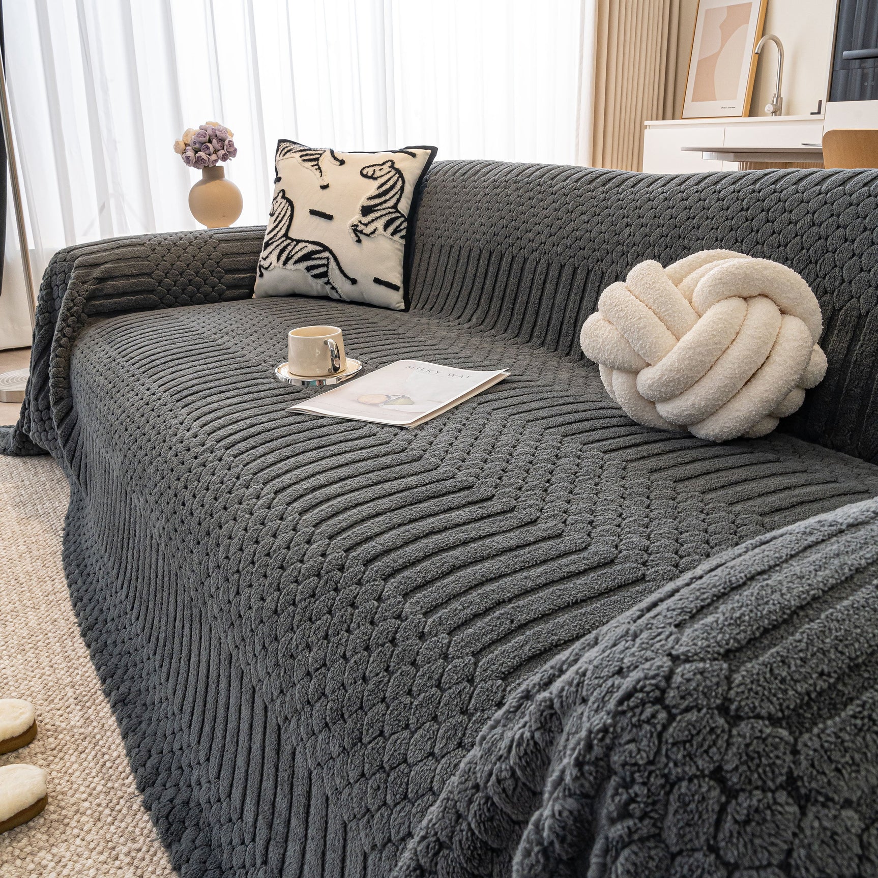 Boho 3D Geometric Throw Blanket for Couch, Luxurious Velvety Plush Fleece Sofa Cover