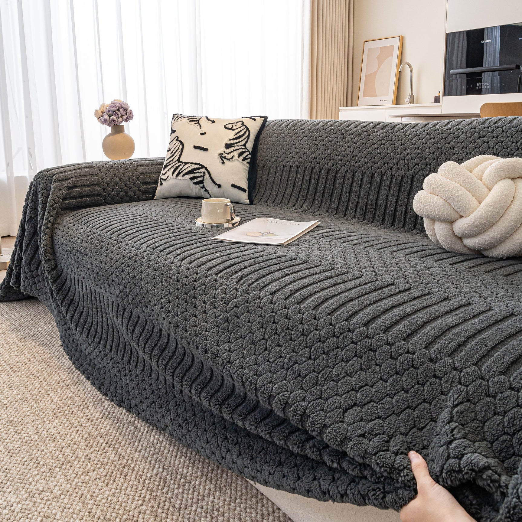 Boho 3D Geometric Throw Blanket for Couch, Luxurious Velvety Plush Fleece Sofa Cover