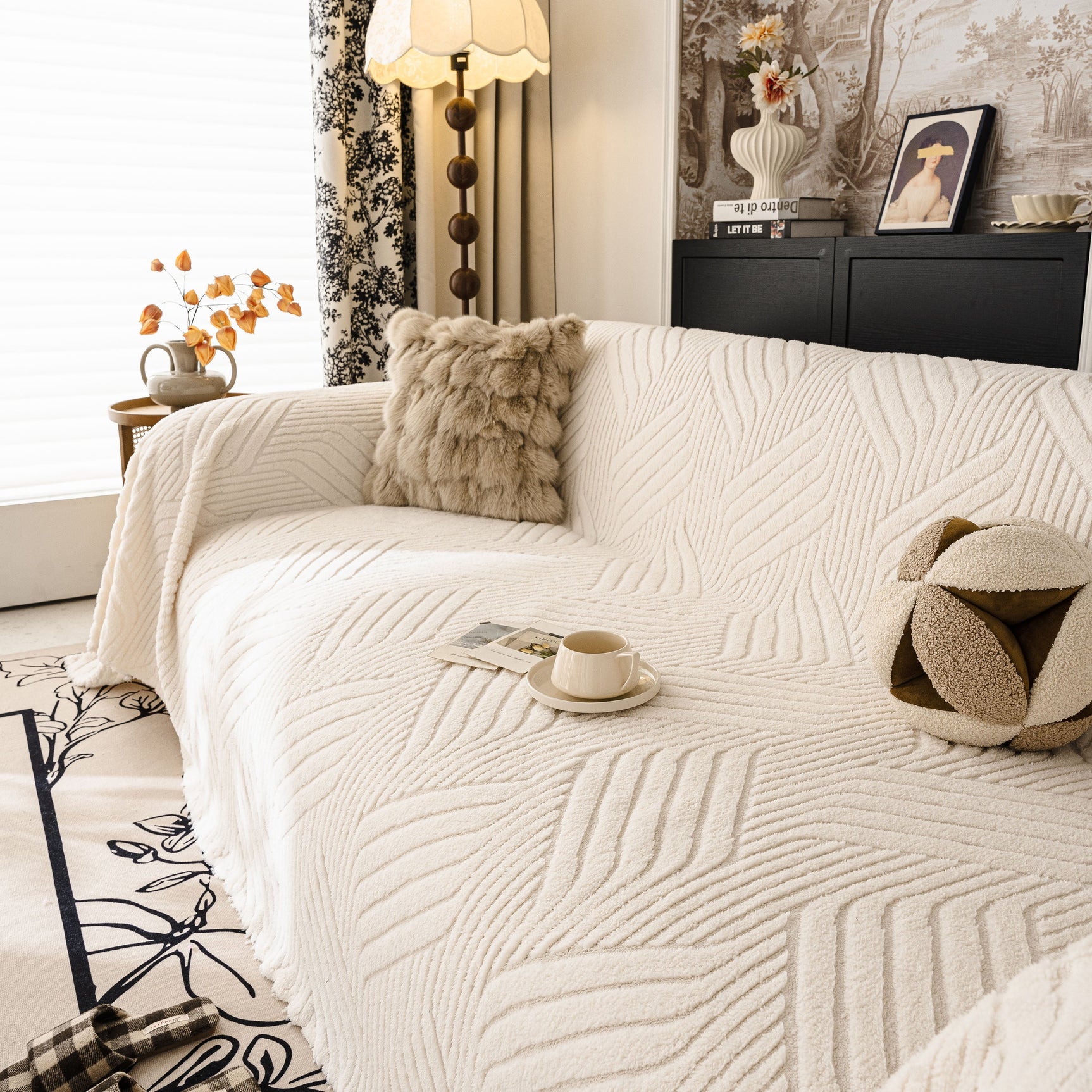 Plush Fleece Washable Sofa Throw Blanket, Soft & Cozy Furniture Protector for Couch