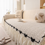 Ruffled Sofa Cover with Bowknot Decor, French Country Style Skirted Couch Slipcover