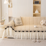 Ruffled Sofa Cover with Bowknot Decor, French Country Style Skirted Couch Slipcover