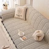 Ruffled Sofa Cover with Bowknot Decor, French Country Style Skirted Couch Slipcover