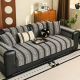 Non-Slip Sofa Cover with Thick Chenille Texture Woven Stripe Couch Protector Throw