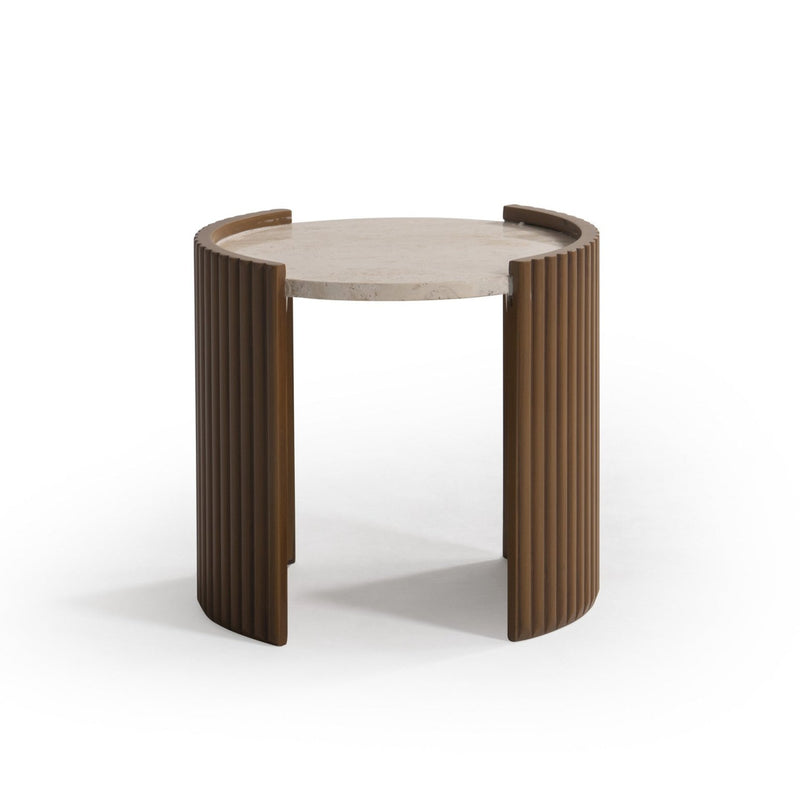 Deodar Travertine Round End Table - Ornate Home