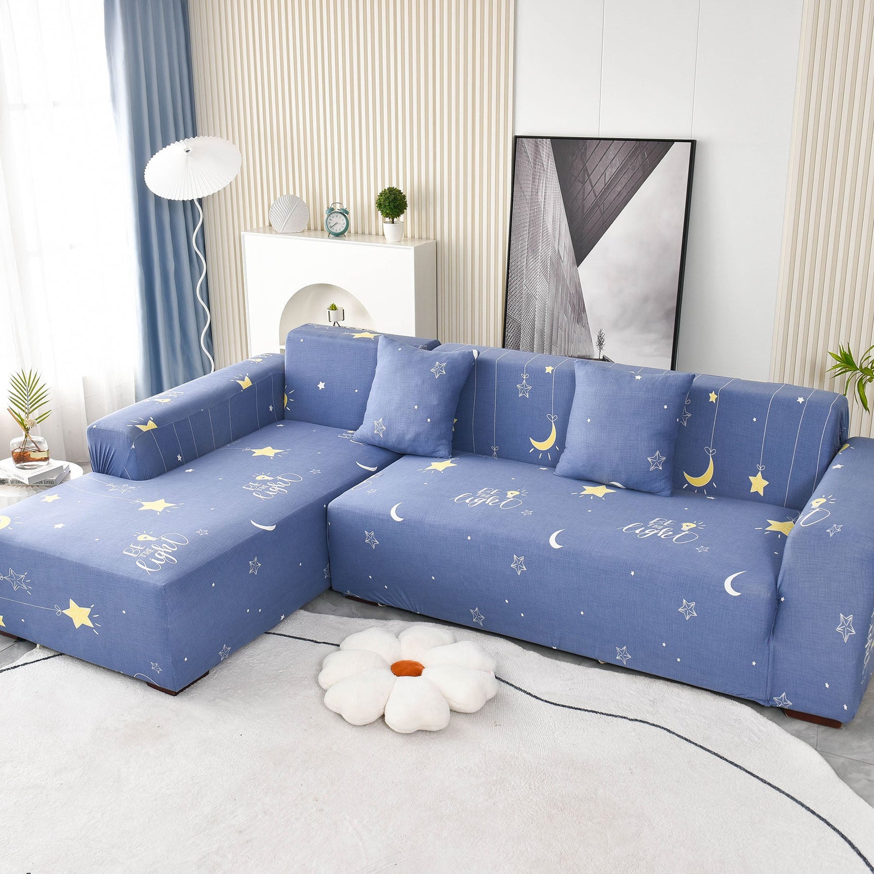 Boho Printed Sofa Slipcover, Stretch Furniture Protector for Sectional L-Shaped Sofa