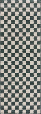Kaysar Oil Green Checkered Washable Area Rug
