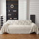 Chenille Striped Floral Couch Cover Sofa Slipcover for Most Shape Sofas, Reversible Sofa Throw Cover