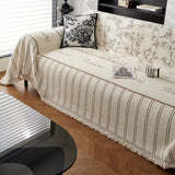 Chenille Striped Floral Couch Cover Sofa Slipcover for Most Shape Sofas, Reversible Sofa Throw Cover