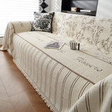 Chenille Striped Floral Couch Cover Sofa Slipcover for Most Shape Sofas, Reversible Sofa Throw Cover