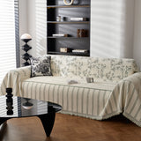 Chenille Striped Floral Couch Cover Sofa Slipcover for Most Shape Sofas, Reversible Sofa Throw Cover