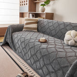Soft Chenille Sofa Throw Cover, Raised Geometric Texture Furniture Protector Blanket