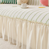 Cute Dotted Stripe Couch Protector, Non-Slip Washable Sofa Cover with Ruffled Skirt