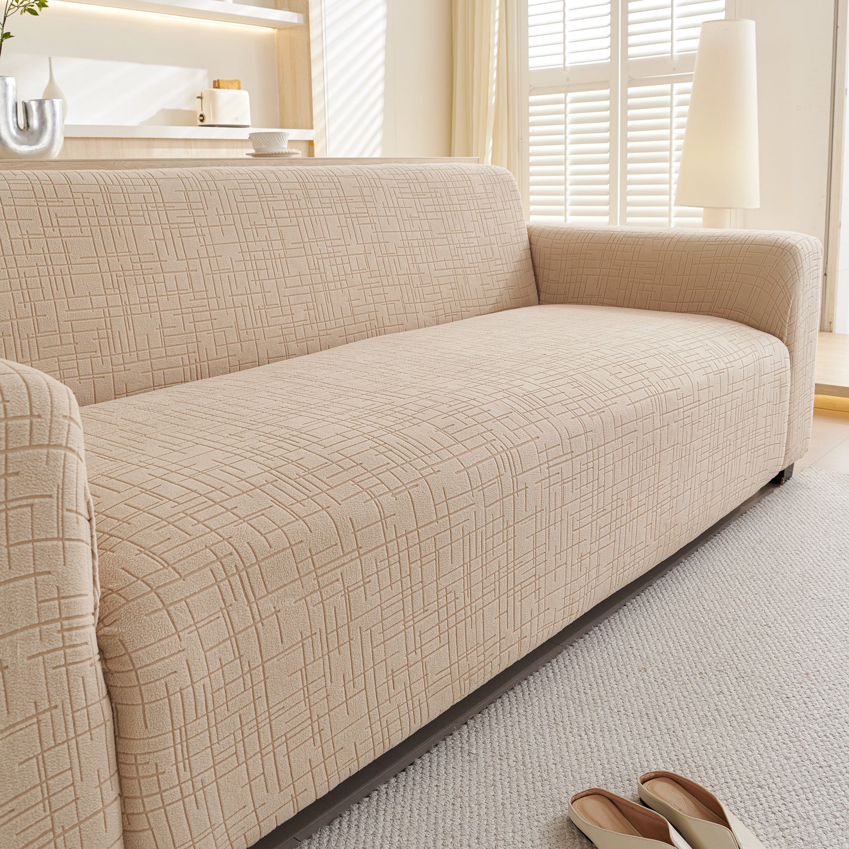 Embossed Lines Couch Covers Stretchable Non-Slip & Washable Sofa Slipcovers
