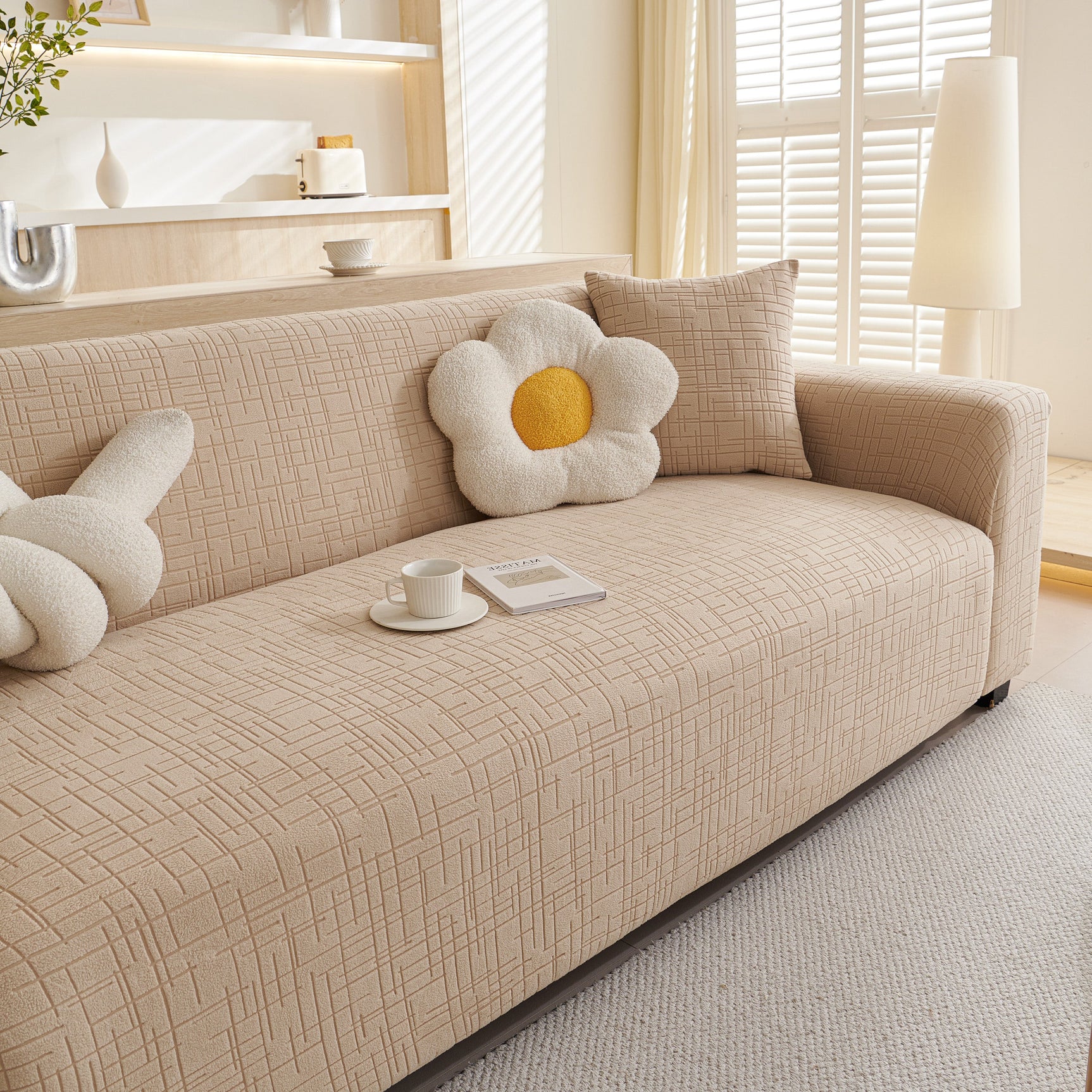 Embossed Lines Couch Covers Stretchable Non-Slip & Washable Sofa Slipcovers