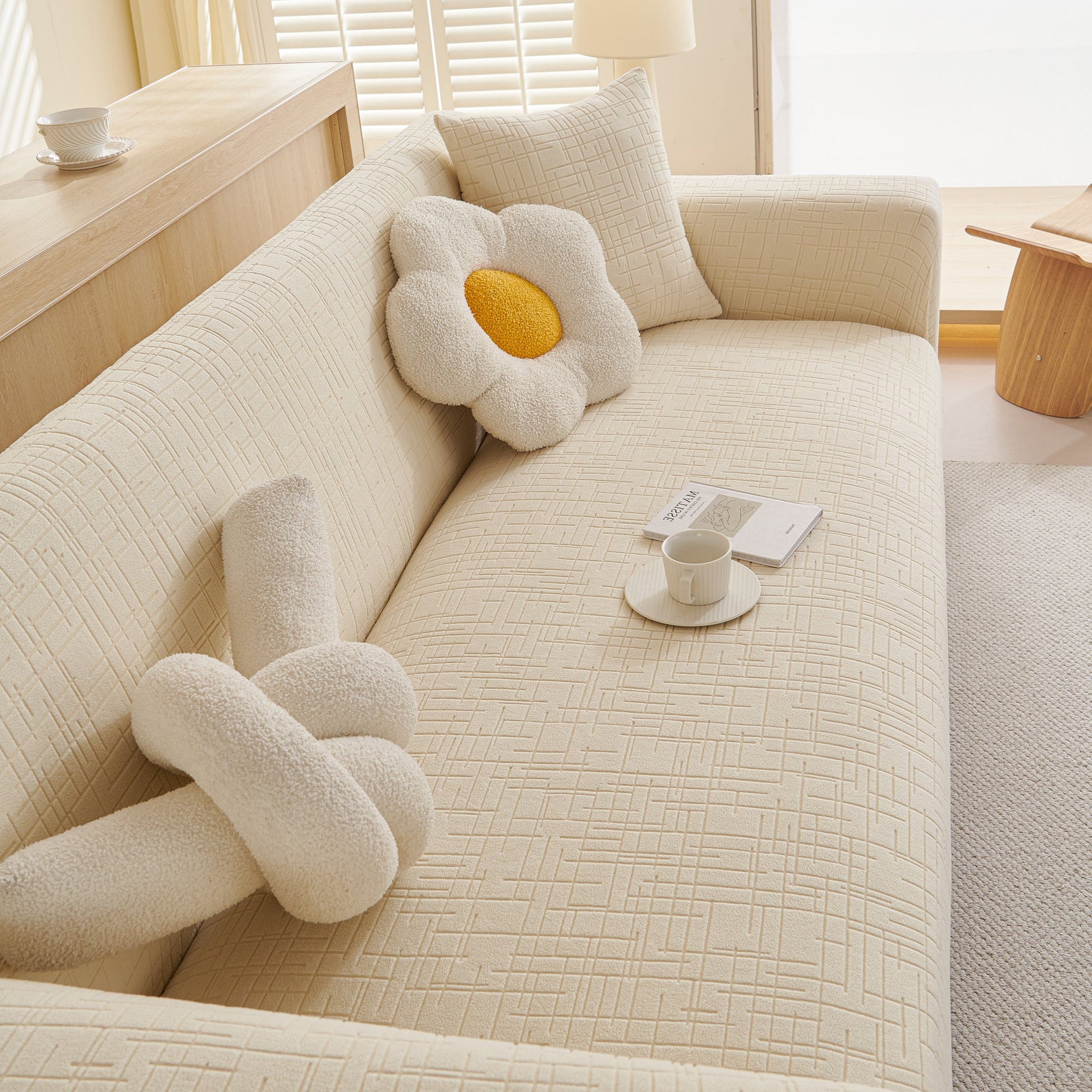 Embossed Lines Couch Covers Stretchable Non-Slip & Washable Sofa Slipcovers