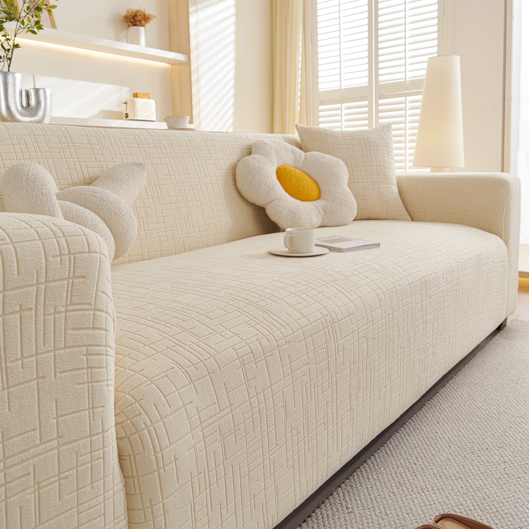 Embossed Lines Couch Covers Stretchable Non-Slip & Washable Sofa Slipcovers