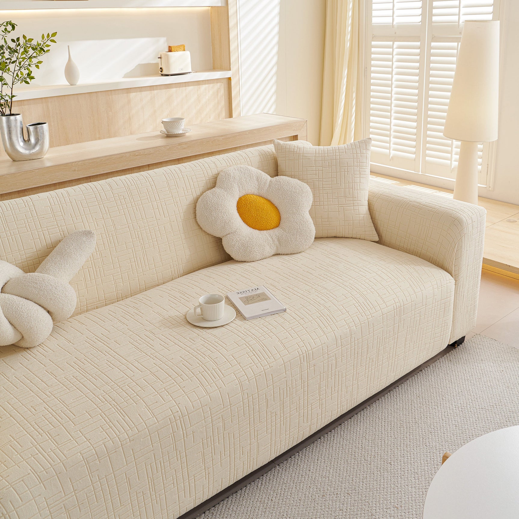 Embossed Lines Couch Covers Stretchable Non-Slip & Washable Sofa Slipcovers