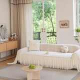 Daisy Striped Sofa Cover with Sheer Ruffle Skirt, Floral Soft Slipcover Blanket