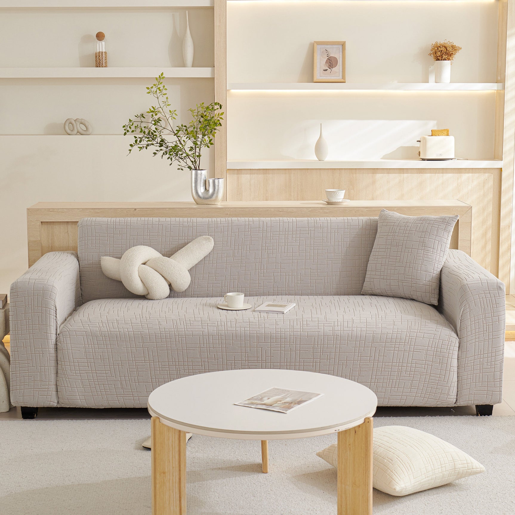 Embossed Lines Couch Covers Stretchable Non-Slip & Washable Sofa Slipcovers
