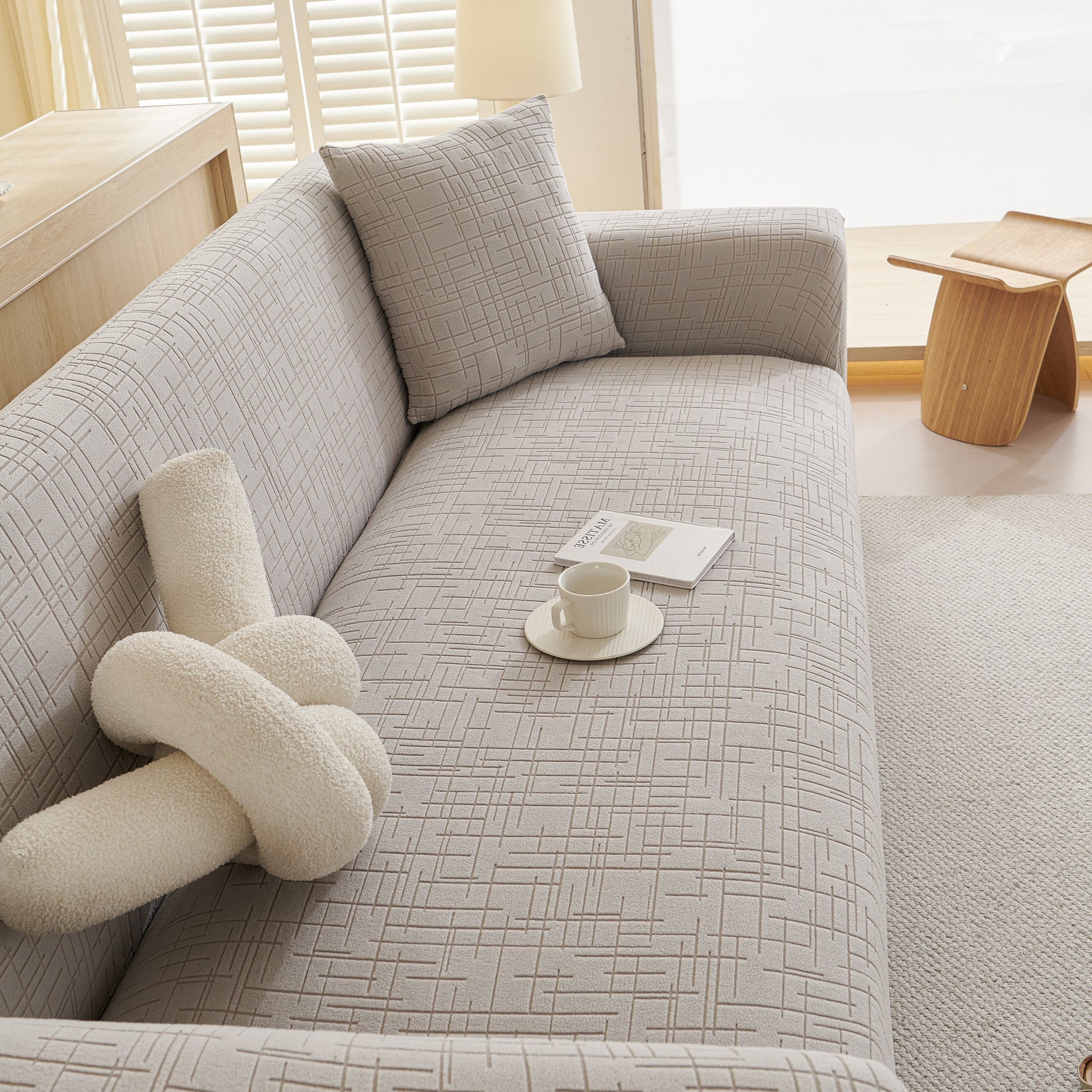 Embossed Lines Couch Covers Stretchable Non-Slip & Washable Sofa Slipcovers