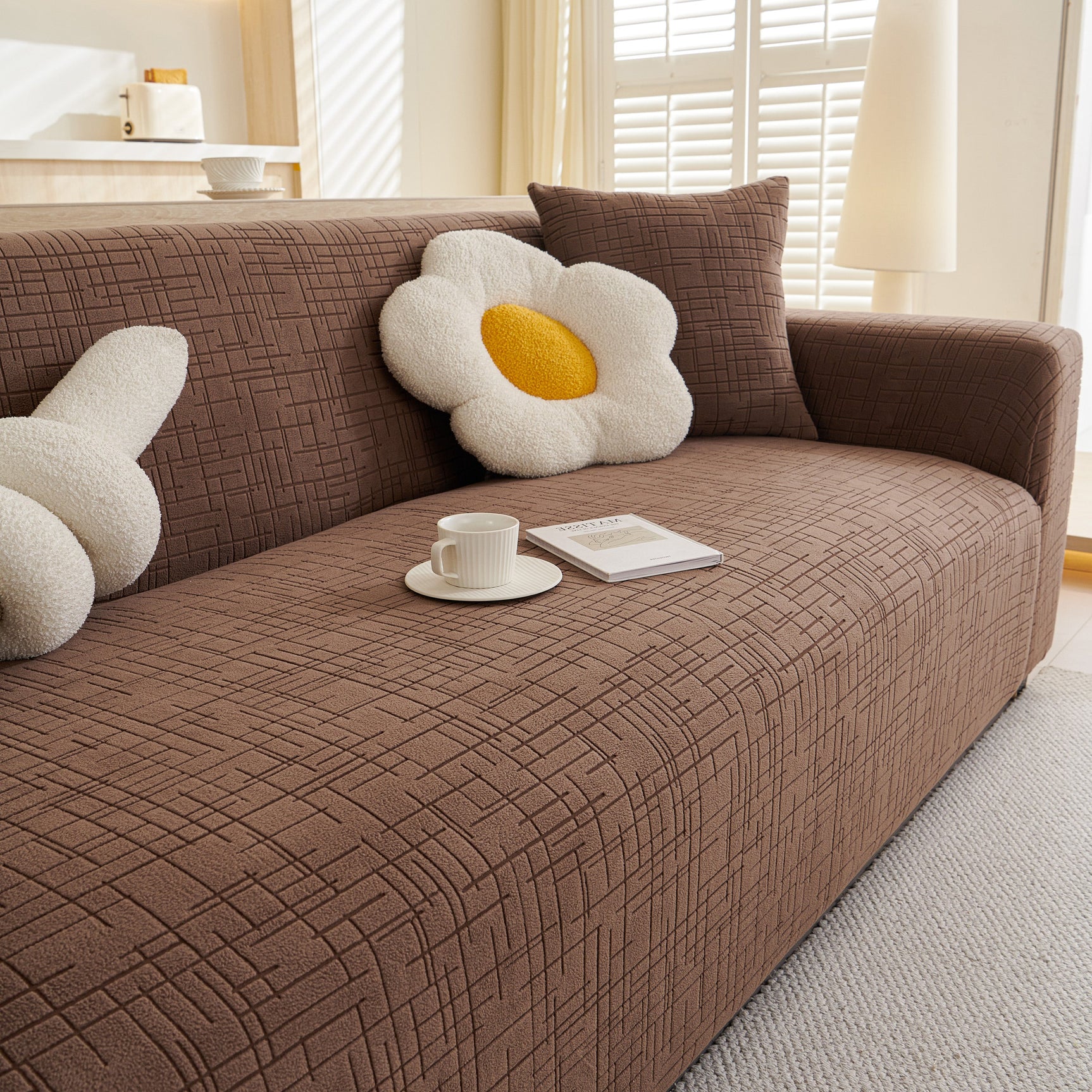 Embossed Lines Couch Covers Stretchable Non-Slip & Washable Sofa Slipcovers
