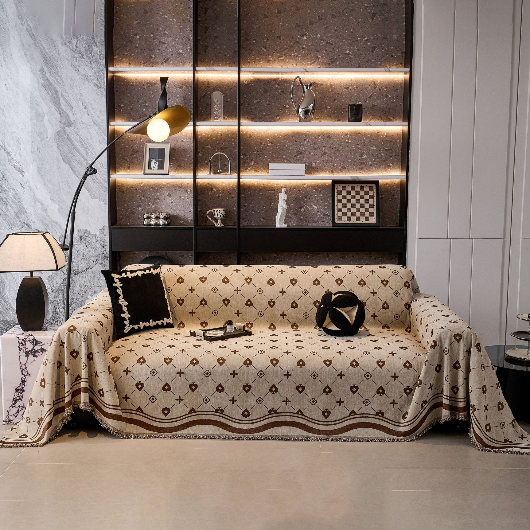 Chenille Jacquard Sofa Throw Cover Blanket, Luxury Thick Woven Couch Cover for Sofa