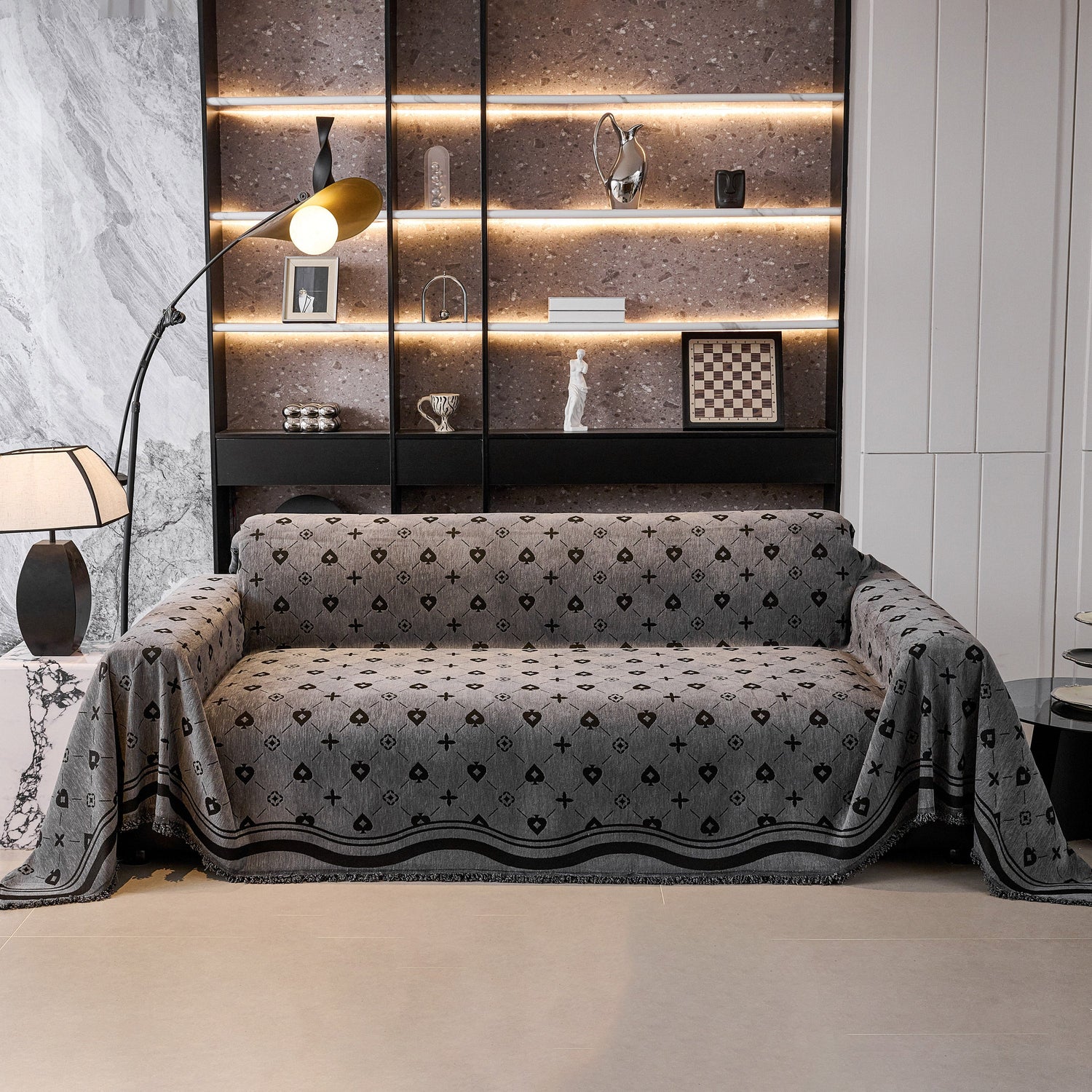 Chenille Jacquard Sofa Throw Cover Blanket, Luxury Thick Woven Couch Cover for Sofa