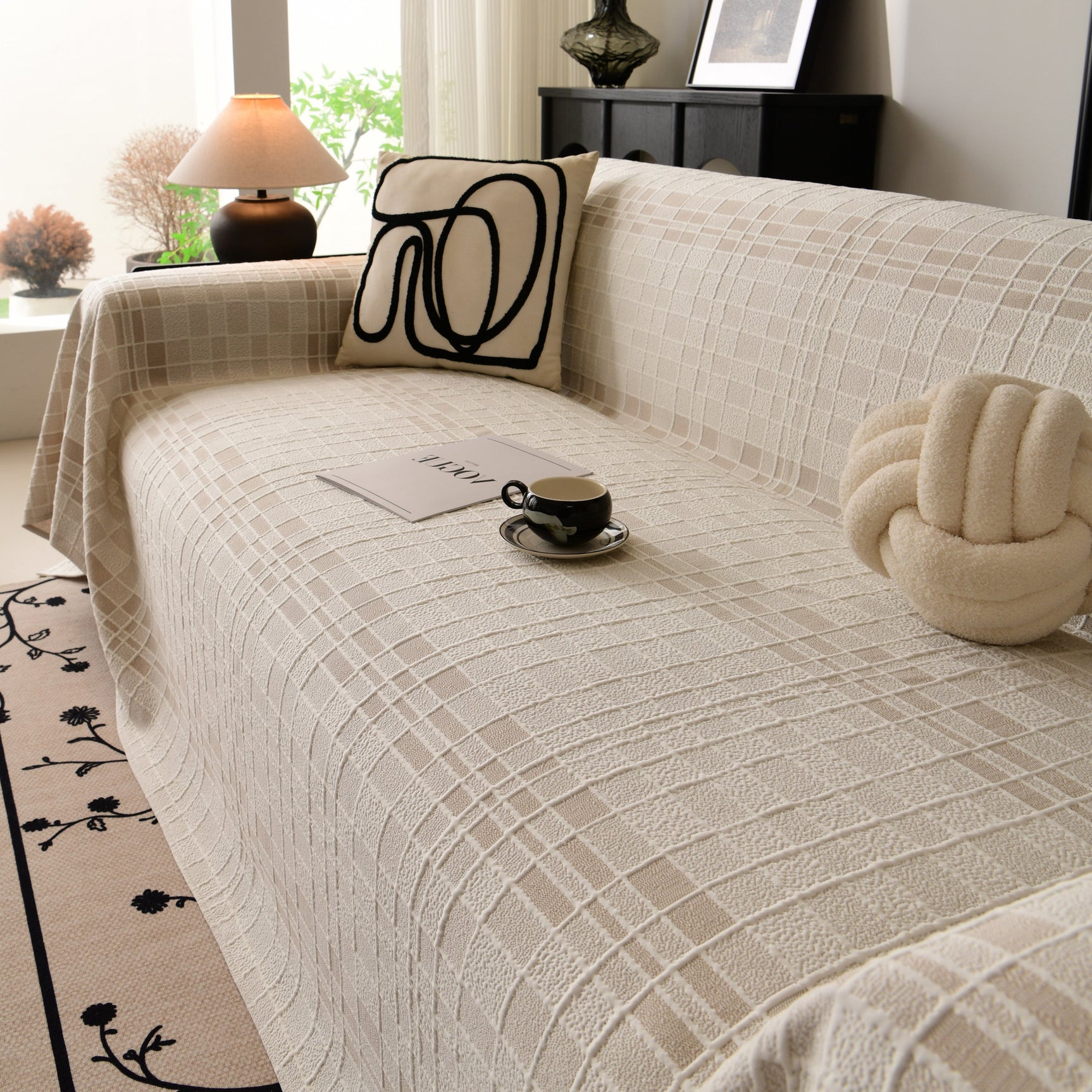 Sofa Cover Throw with Subtle Textured Stripes Lightweight Smooth Couch Slipcover