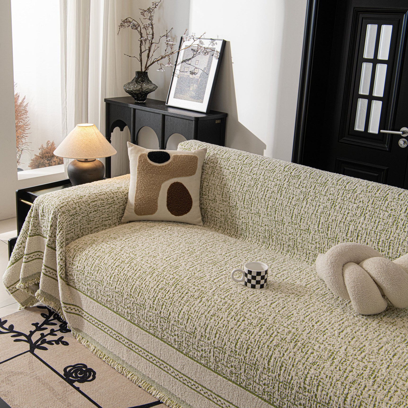 Textured Woven Furniture Protector for Couch, Rustic Farmhouse Sofa Throw Blanket