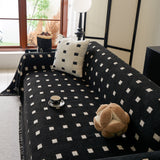 Sofa Throw Blanket with Woven Geometric Pattern & Tassels, Soft & Thick Couch Cover