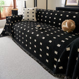 Sofa Throw Blanket with Woven Geometric Pattern & Tassels, Soft & Thick Couch Cover