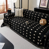 Sofa Throw Blanket with Woven Geometric Pattern & Tassels, Soft & Thick Couch Cover
