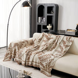 Modern Minimalist Chenille Willow Leaf Pattern Couch Cover Blanket, Luxurious Blankets for The Sofa